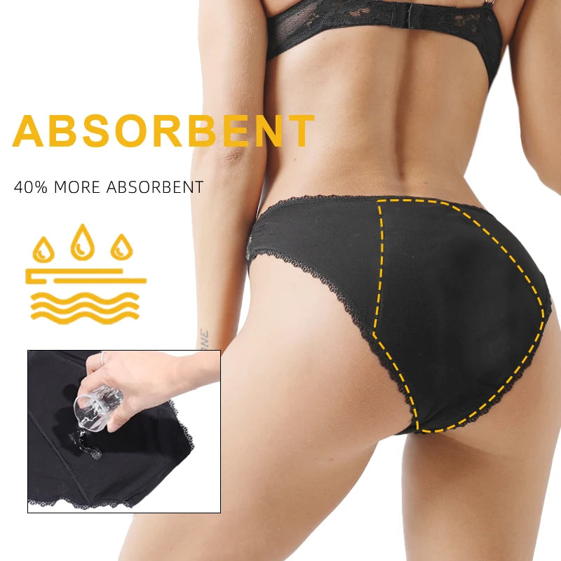 Bamboo Fiber Menstrual Panties Heavy Flow Women Underwear Sexy Lace Leak Proof Breathable Fast Absorbent Girls Period Panties