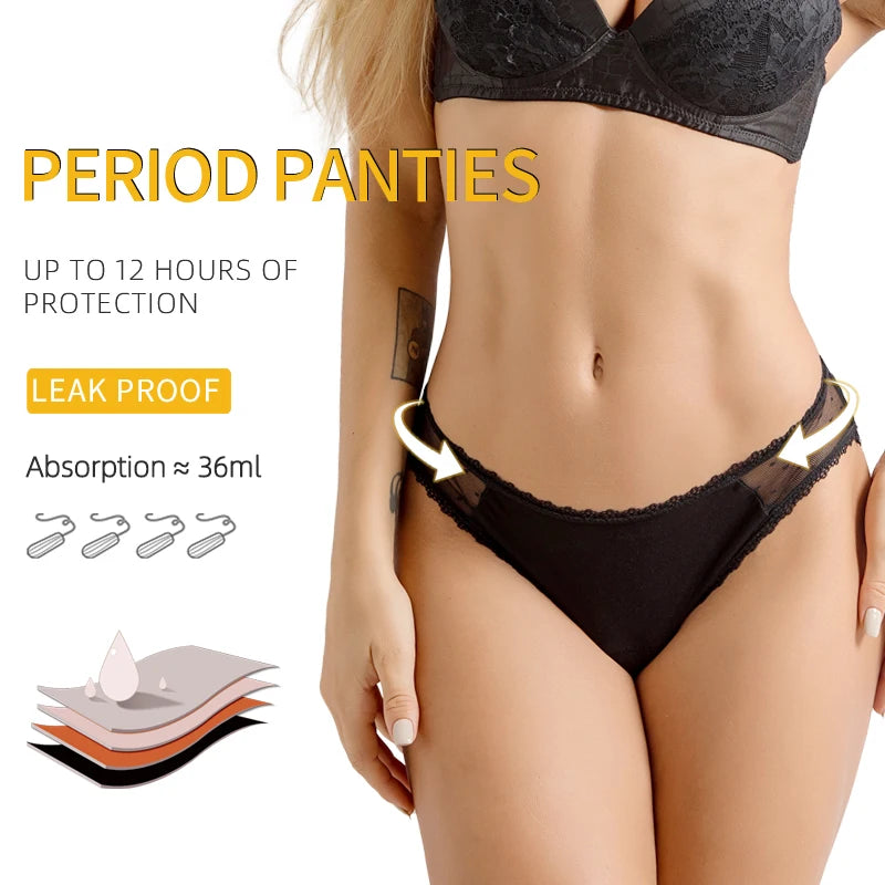 Bamboo Fiber Menstrual Panties Heavy Flow Women Underwear Sexy Lace Leak Proof Breathable Fast Absorbent Girls Period Panties