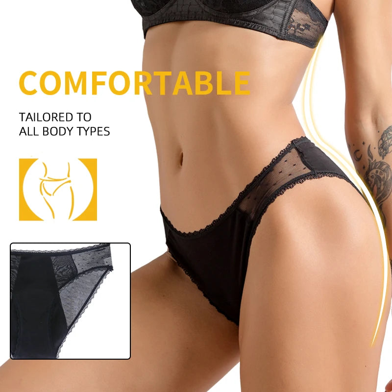 Bamboo Fiber Menstrual Panties Heavy Flow Women Underwear Sexy Lace Leak Proof Breathable Fast Absorbent Girls Period Panties