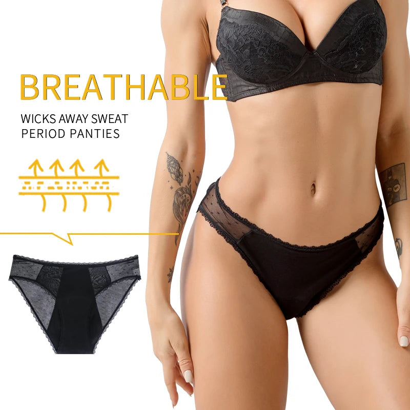 Bamboo Fiber Menstrual Panties Heavy Flow Women Underwear Sexy Lace Leak Proof Breathable Fast Absorbent Girls Period Panties